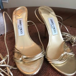 AUTHENTIC Jimmy Choo gold lace up heels